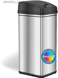 Waste Bins 13 allon Kitchen Trash Can with Lid and Odor Filter Motion Sensor Stainless Steel Rectanular arbae Bin for Home L49
