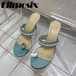 Slippers 2024 Big Rhinestone Pearl Flip Flops Women Summer Outside Dress Slides Sexy Peep Toe Thin Heels