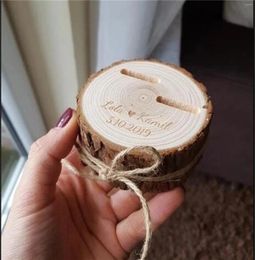 Party Decoration Customized Wedding Gifts Ring Bearer Box Personalized Holder Nature Wood Slice For Engagement