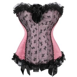 Sexy Corset Bustier for Women Satin Overbust Corsets Top Corselet Lace Bowknot Decorated Clubwear Showgirl Body Shaper Plus Size