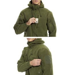 MAGCOMSEN Winter Men's Windproof Fleece Jackets with 5 Zipper Pockets Thermal Tactical Jackets Hiking Travel Hooded Coats