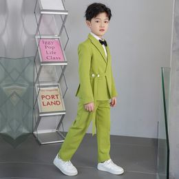 Child Formal Slim Fit Green Suit Set Boy Handsome Host Performance Wedding Party Photography Costume Kids Blazer Pants Clothes