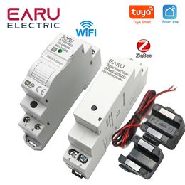 Tuya Smart WiFi Zigbee Electricity KWH Metre Din Rail Single Phase AC 110V 240V 50A 63A CT AC Metre App Real Time Monitor Power