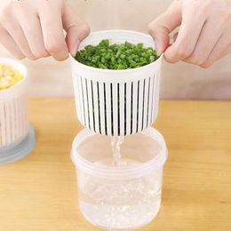 Storage Bottles Household Sealed Ginger Onion And Garlic Drain Box Portable Double-layer Stacking Fresh-keeping Refrigerator Chopped Gree