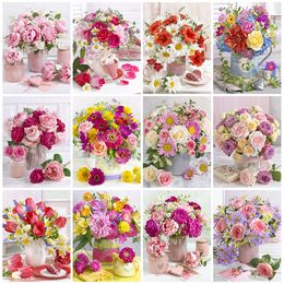 HUACAN Flower Diamond Painting Rose Diamond Mosaic Daisy Embroidery Vase Rhinestones Pictures Home Decoration
