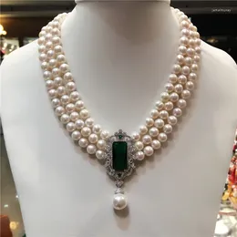 Choker Sell 8-9mm Natural White Freshwater Pearl Multi-layer Necklace Zircon Accessories Fashion Jewellery