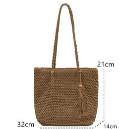 New Casual Handmade Straw Bag Portable Shoulder Tote Ladies Holiday Beach Large Capacity Woven Handbag Women Braided Tassel Sac