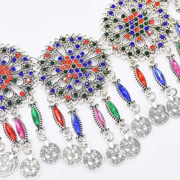 3 PCS Colourful Crystal Women Necklace Earrings Sets Coins Tassels Carved Hollow Bohemian Jewellery Sets Boho Ethnic Sets Female