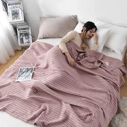 Blankets Summer Waffle Plaid Cotton Bed Blanket Throw Thin Quilt Knitted Bedspread Home Hotel Coverlets Green Pink Throw Blankets