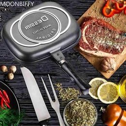 Double Sided BBQ Frying Pans Stainless Steel Steak Cooking Accessories Cookware NonStick Baking 240402