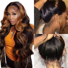 40 inch Colored Highlight Body Wave 13x6 Lace Front Human Hair Wigs Honey Blonde 200% 360 Water Wave Lace Frontal Wig For Women