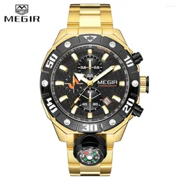 Wristwatches MEGIR Top Brand Chronograph Quartz Watch For Men Fashion Sport Wristwatch Male With Luminous Auto Date (Decorative Compass)