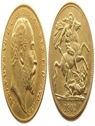 UK Rare 1903 British coin King Edward VII 1 Sovereign Matt 24K Gold Plated Copy Coins 6996518