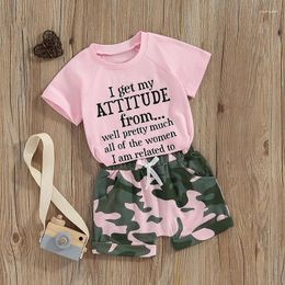 Clothing Sets WZTYYDS Toddler Kids Baby Girl Summer Clothes 1T 2T 3T 4T 5T Letter Print Short Sleeve T-Shirt Tops Camouflage Shorts Outfits