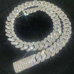 2024 Custom 15mm Vvs Moissanite Baguette Diamond Thick Cuban Link Chain Iced Out Hip Hop Rapper 925 Silver Necklace Men Bracelet