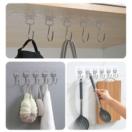 Row Wall Hanging Hook Transparent Wall Hooks for Kitchen Bathroom Strong Hooks Towel Clothes Hanger Key Holder Organiser