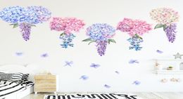 Purple Lavender Hydrangea Flowers Wall Stickers Kids Girls Room Background Wall Tattoo Home Decor Wall Decals Art Hanging Mural5508702