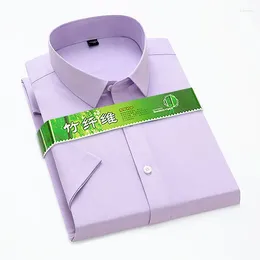 Men's Casual Shirts Plus Size 6XL Bamboo Fiber Short Sleeve Summer Social Plain Business Office Luxury Formal Purple Dress Shirt