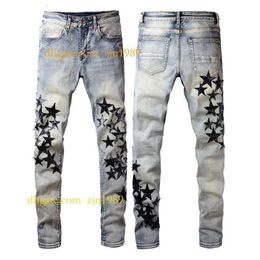 Designer jeans amirir jeans pantaloni viola jeans strappato motociclisti sottili pantaloni dritti designer stack moda maschi di tendenza