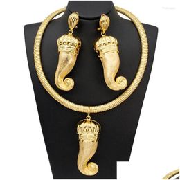 Earrings Necklace Set African For Women Fashion Eggplant Drop Large Size Pendant Nigerian Bridal Jewellery Delivery Jewellery Sets Otbet
