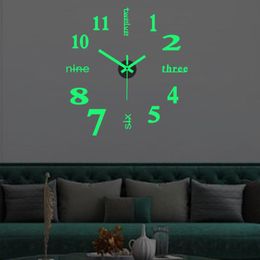 Luminous Wall Clocks Small 3D DIY Clock Acrylic Mirror Wall Stickers Living Room Quartz Needle Horloge Home Decor Reloj de Pared