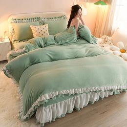 Bedding Sets Luxury For Girls Winter Thicken Milk Velvet Duvet Cover Bed Sheets And Pillowcases Set Full Size Comforter