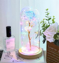 Enchanted Forever Rose Flower Gold Foil Rose Flower LED Light Artificial Flowers In Glass Dome Party Decorations Gift For Girls 941040832