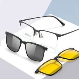 3 In 1 Men Fashion Pure Glasses Frame With Polarized Clip On Sunglasses And Night Vision Women Eyewear 240323
