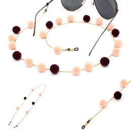 Eyeglasses chains Necklace reading glasses womens fluffy ball glasses glasses holder with glasses chain metal sunglasses strap C240411