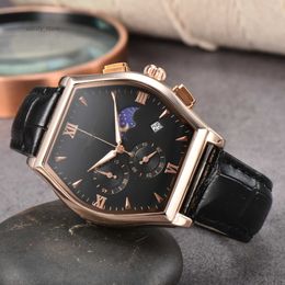 Luxury mens leather strap multi-function quartz watch alloy steel shell with calendar function casual wear