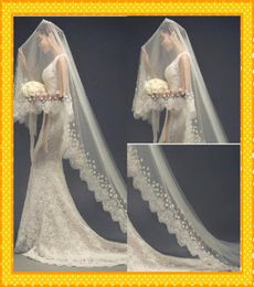 Custommade White Champagne Ivory 2022 Wedding Veil Cathedral Train Handmade Flower Lace Bridal Accessories Bridal Veils Long Wedd1331915