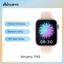 Watches Ainuevo P45 Bluetooth Call 1.8" HD Display Support 120+ Sports Modes Heart Rate Waterproof IP67 Smart Watch