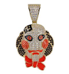 Doll Head Mask Pendant Necklace Iced Out Cubic Zircon Hip Hop Gold Silver Colour Men Women Charms Chain Jewelry1211449
