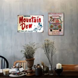 Vintage Porcelain Look Mountain Dew Soda Metal Tin Sign 8''x12'' Waterproof Dustproof for Home Restaurant Bar Cafe Garage Decor