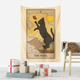 Cat Tarot Card Tapestry Wall Hanging Kawaii Room Decor Hippie Interior Witchcraft Cloth Wall Tapestry Home Aesthetic Decoration