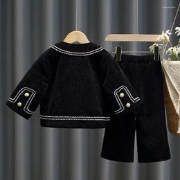 Clothing Sets Girls Coat Pants Kids Suits 2PCS/Set Cotton 2024 Black Spring Autumn Formal Sport Teenagers Children