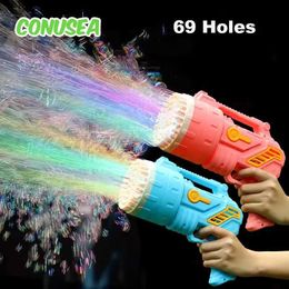 Sand Play Water Fun Electric Bubble Gun Toys 69Holes LED Soap Bubble Maker Bubble Machine Porous Outdoor Game Park Garden Toys Fo Kids Children Gift L47