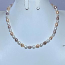 Chains 7-8mm Natural Water Drop Shape Freshwater Pearl Necklace Mixed Color White Pink Purple Chain For Women
