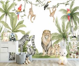 custom Watercolour jungle nursery 3d wallpaper wall mural Children's room animal Wallpaper sticker art decorate