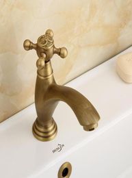 Antique Brass Deck Mounted Lavatory Faucet Single Cold Mixer Tap Single Cold Lavatory Faucet Bathroom S793566373492