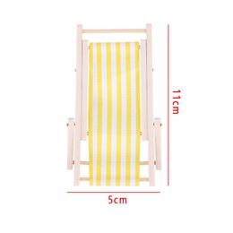 1:12 Scale Wooden Lounge Chair Striped Dollhouse Miniature Furniture 11 cm/4.33 inch Sunbathing Toy Mini Home Decor Garden Decor