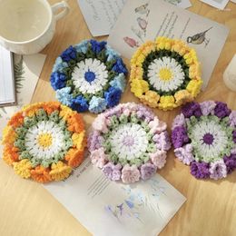 Table Mats Hand Knitted Cup Home Kitchen Handmade Crochet Flower Coffee Tea Pads Heat Insulation Decor Ornaments