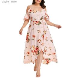 Basic Casual Dresses Large Size 2024 Summer Dress for Women Plus Size Beach Vacation Sexy Camisole Floral Skirt Oversized Bohemian Casual Mini Dresse L49