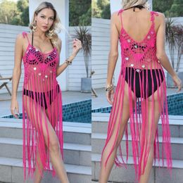 Beach Skirt Beauty Outfit Sequined Stitching Knitted Suspender Vacation Long Fringed Bikini Cover-up 2024 Fashion Trends