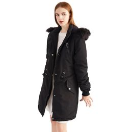 Women Maternity Winter Coat Hooded Coat Jacket Pregnant Pockets Fleece Warm Hooded Outerwear w/ Fur Trim