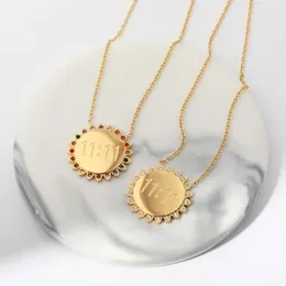 Pendant Necklaces Fashion 11:11 Lucky Round Sun Necklace Octagon Zircon Coin Collar Chain Women's Jewelry Party