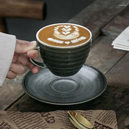 Cups Saucers Japanese Retro Style Cappuccino Coffee Set Ceramic & Porcelain Milk Cafe Latte Afternoon Tea Mugs Ice Blue 310ML