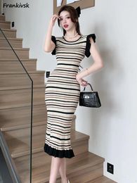 Casual Dresses Women Tender Shinny Elegant Temperament Aesthetic Summer Fashion All-match Daily French Style Schoolgirls Simple Striped