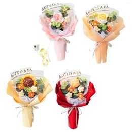 Decorative Flowers Crochet Flower Bouquet Already Made With Bag Greeting Card Woven For Anniversary Cafe Study Room Festival Thanksgiving