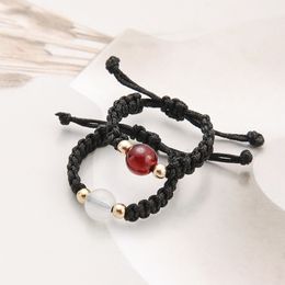 Chinese Style Red Beans Ring for Women Men Couple Handmade Woven Elastic Rope Simple Finger Jewellery Wedding Party Gifts